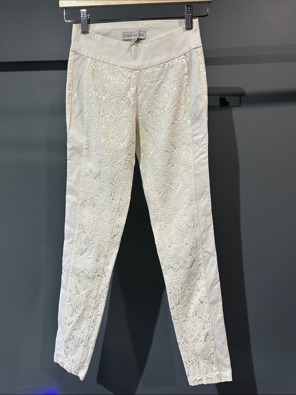 Guess Cream Lace-Front Skinny Pants